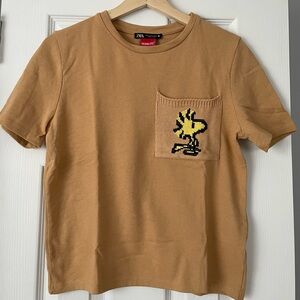 ZARA Women’s Snoopy and Woodstock Embroidered T Shirt